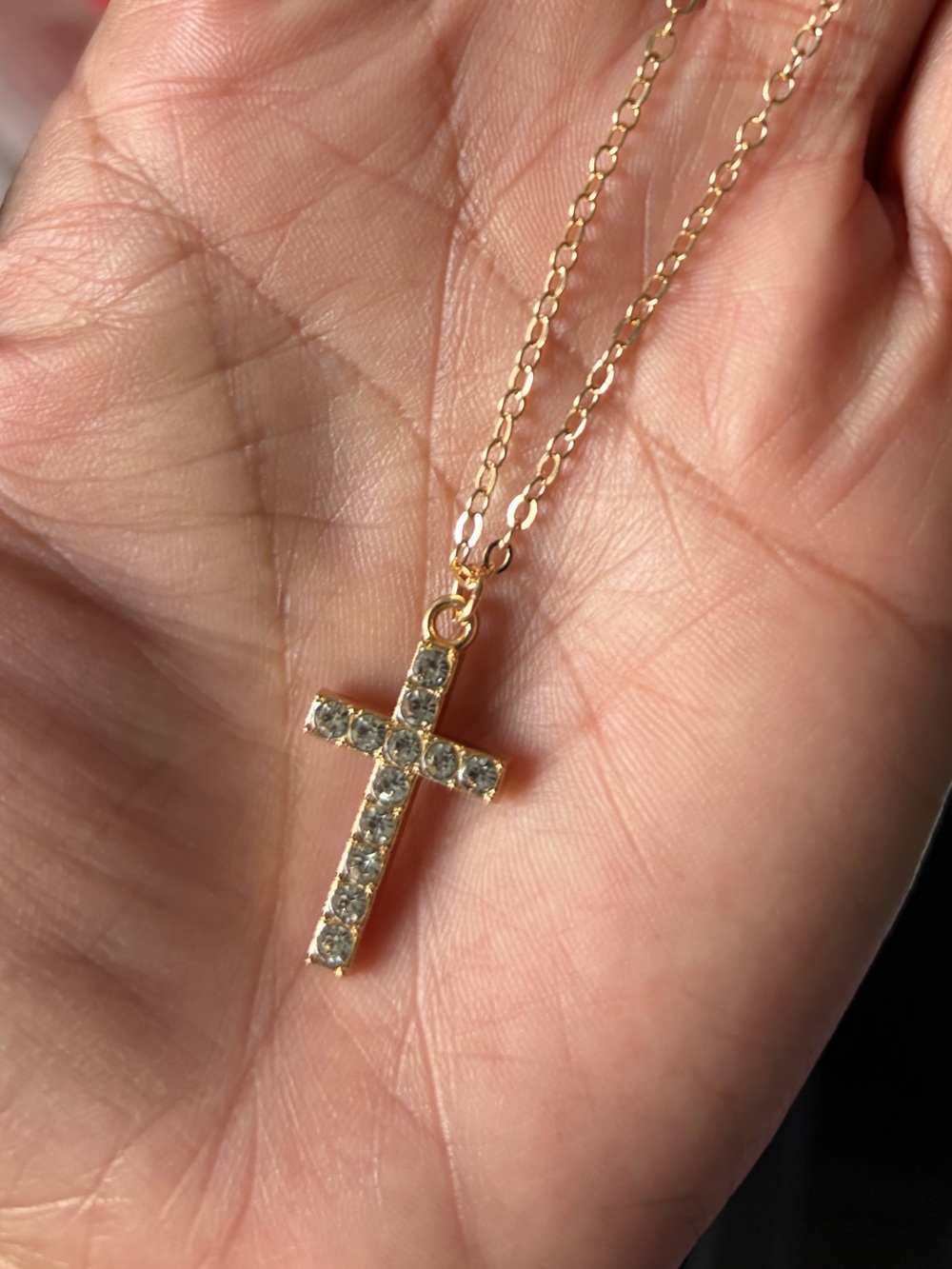 Gold Cross Pendant Necklace with Clear Stones - Women's Jewelry
